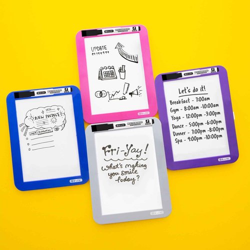 BAZIC Products White Board 5"x7", Magnet Attached to Locker, Small Plastic Frame Dry Erase Board 1 Dry Erase Marker, 4-Pack