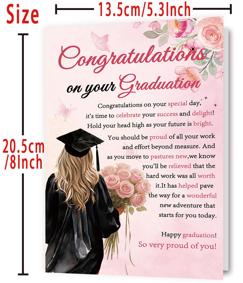 Londue Graduation Card for Her, Congratulations Grad Card for Girls Daughter Granddaughter Friend Girlfriend, Pink Graduation Gift from Parents Family