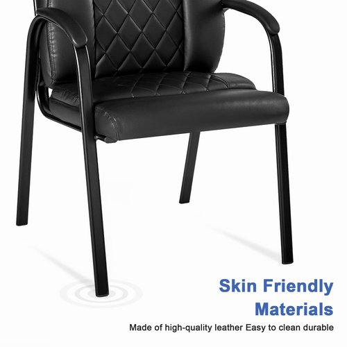 VECELO PU Waiting Room Chairs Set of 2 Stationary Side, Padded Arms, Comfortable Seat, Sturdy Frame for Office Guest, Conference, Reception, Lobby Area, Meeting, Breakroom, Black