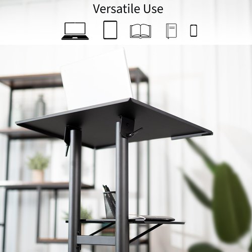 VIVO Mobile 24 x 16 inch Lectern Podium, Height Adjustable Steel Rolling Laptop Cart on Wheels, Black, CART-V03E