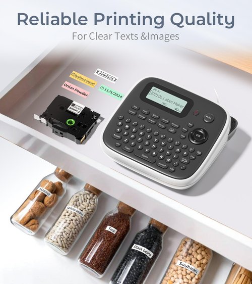 Label Maker Machine with Tapes, Label Makers, Label Maker Waterproof-Labels, Labeler Machine with-Tape 12mm 0.47 Laminated White, D210s Inkless Portable Labeling Machine for Home School Office