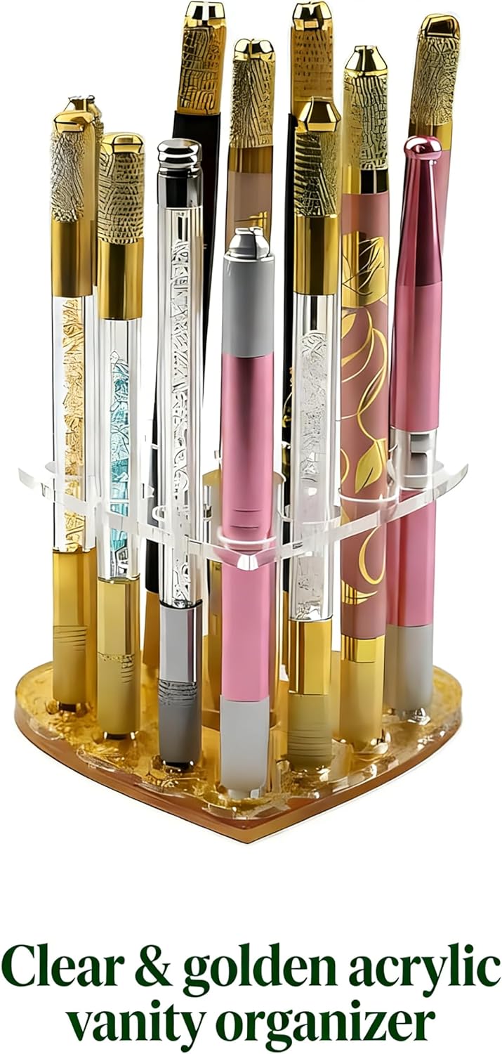 Skiennix Heart-Shaped Acrylic Organizer - 12-Hole Makeup Brush & Pen Holder for Vanity