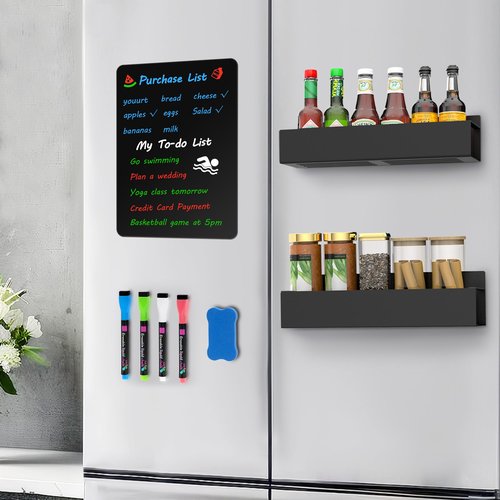 HETMI 3 Pack Strong Magnetic Spice Rack Set for Refrigerator with Magnetic Memo Board - Magnetic Organizer for Kitchen, Classroom, Office