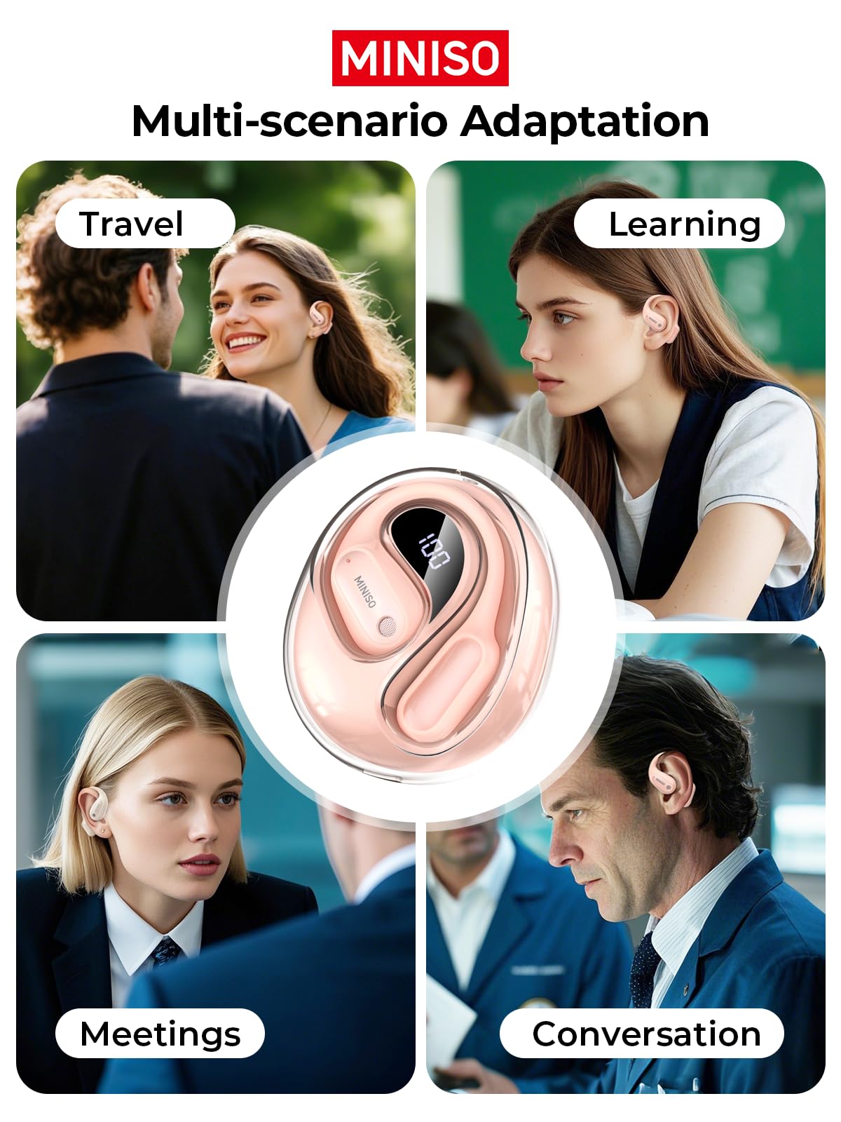 INISO MS190 AI Translation Earbuds Real Time, Language Translator Earbuds with 135 Languages, Bluetooth 6.0, LED Display, Open-Ear translating Headphones with APP, 60Hrs Playtime, Ideal for Travel