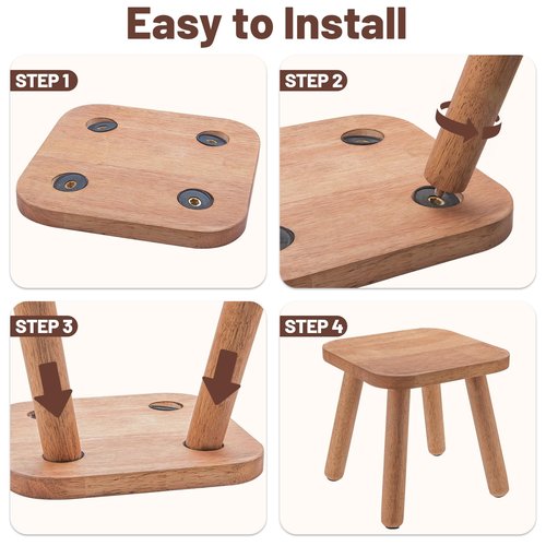 Wooden Step Stool for Adults, Kitchen Stepping Stools with Four Assembled Legs and Non-Slip Pads, Portable One Step Foot Stool Sitting Stool for Bathroom, Living Room, Bedroom (Walnut Color)