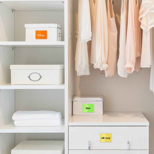 Outus 200 Pack Self Adhesive Label Pockets Bulk Plastic Labels Holders for Storage Bins Clear Classroom Nameplate Sleeves Index Card Tote Photos Waterproof Protect Office(3.5 x 4.4 Inch)