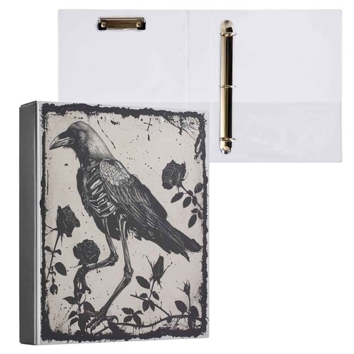 Naanle Gothic 3 Ring Binder Skeleton Crow Roses 1.5 Inch Binders Letter Size Dark Decorative Hardcover with 3 Interior Pockets Goth Binder Organizer for Home School Office Supplies, 2 PC, Muti