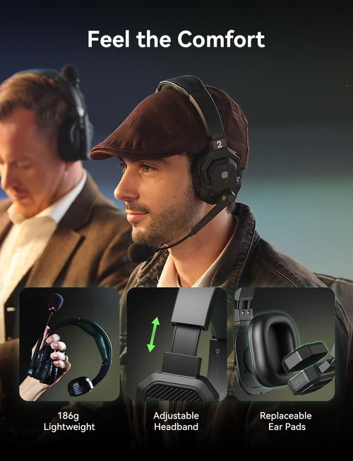 Hollyland Solidcom SE PRO 6-Users ENC Noise Cancellation Wireless Intercom Headset System 1312ft Team Communication with 3.5mm Single Ear Headset for Movie Shoot Live Show (1.9GHz Version)