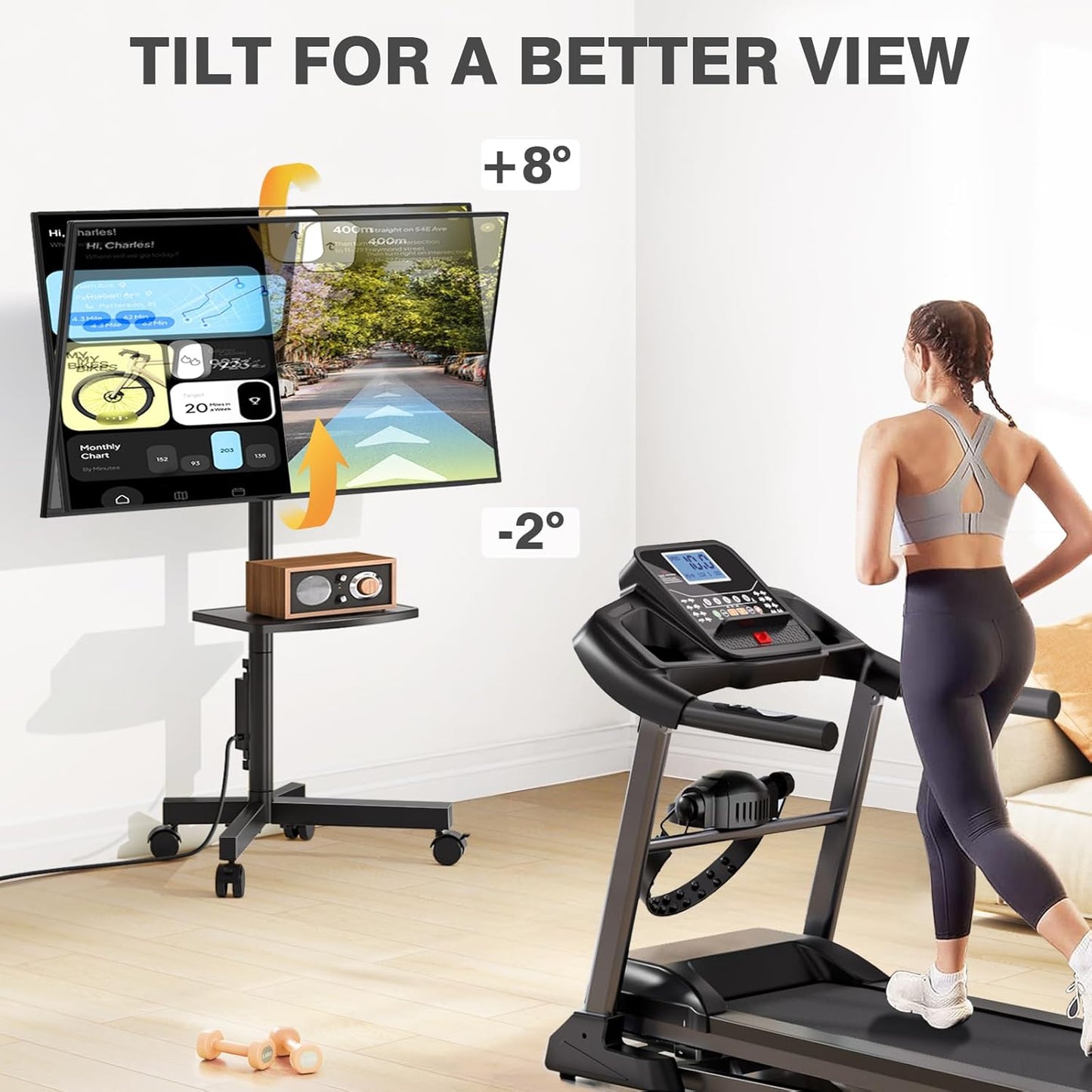 TVON Mobile TV Stand - Adjustable Rolling Cart with Power Outlet for 23-65 Inch TVs | Max VESA 400x400mm