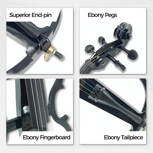 Verahaus Electric Cello 4/4 Full Size Ebony Fittings with Lightweight Cello Bag, Headphones, Bow, Bridge, Rosin, Cello for Beginners Adults(Metallic Black)