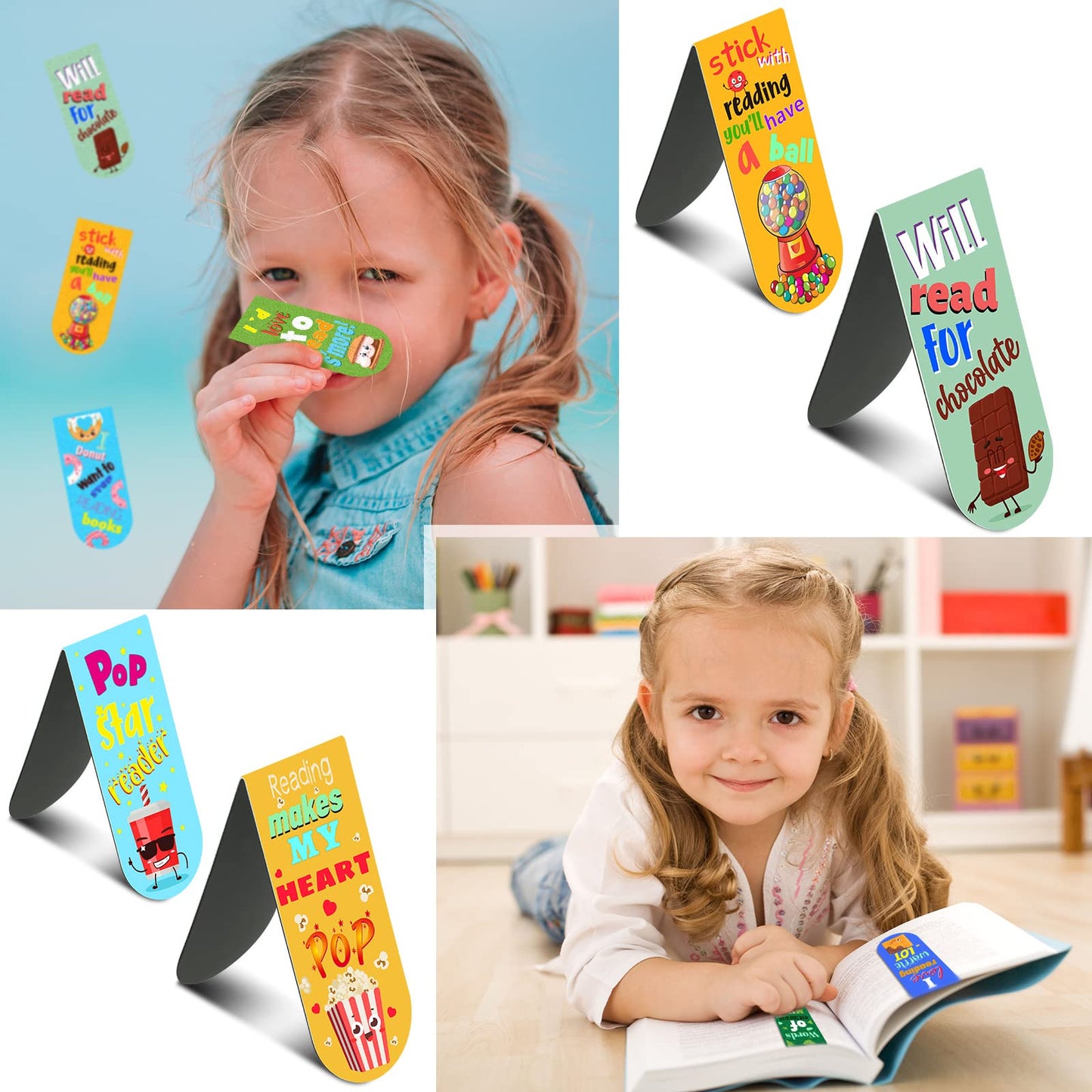 48 Pack Scented Bookmarks Magnetic Scratch and Sniff Fruit Food Bookmarks for Kids Cute Page Markers with Sayings for Kids Students Teens Teachers (Food Flavor)