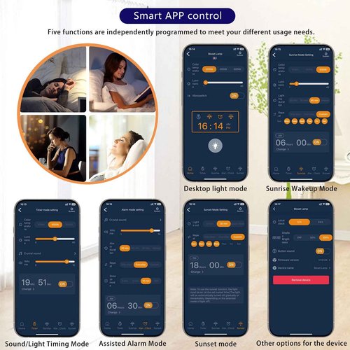 JUXLamp Bright Light Therapy Lamp 12000 Lux - Sunrise Alarm Clock with Dawn Simulator, APP Control - Wake Up Happy & Start Your Day Positively