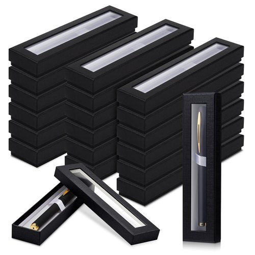 Colarr 36 Pcs Empty Pen Gift Box Pen Case with Cushion Clear Lid Cardboard Box Display Case for Gift Office Supplies Birthday Souvenir Presentation Jewelry Christmas(Black)