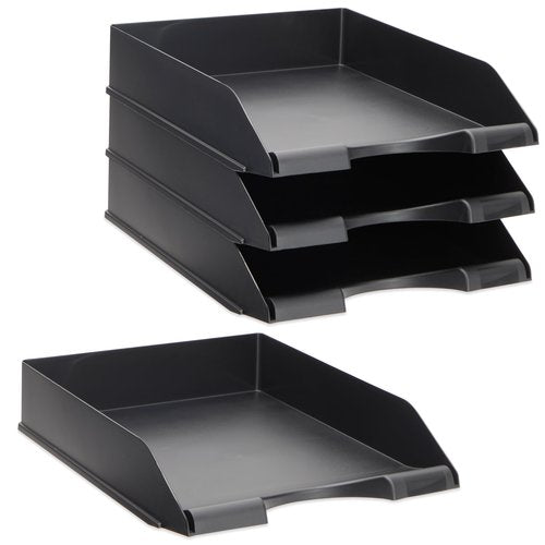 Stockroom Plus 4 Pack Black Stackable Paper Trays for Letter Documents, Desktop File Organizers for Office Supplies, Stackable Desk Tray Holder for Paper Storage (10 x 13.45 x 2.5 in)