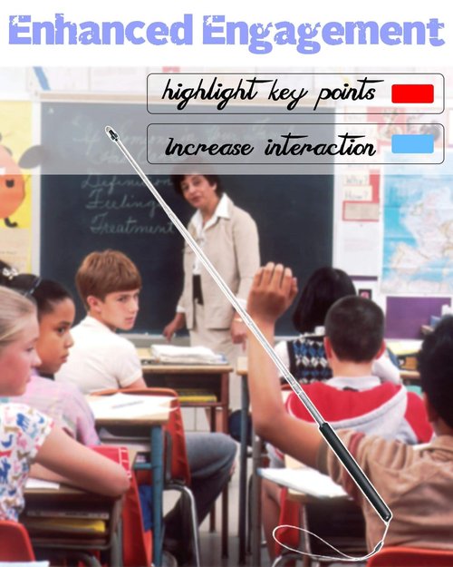 Oythiem Teacher Pointer Stick for Classroom Presentations - Telescopic Classroom Whiteboard Pointer for Teachers with A Lanyard & Touch screen nano head, Stainless steel hand pointer Extends to 39.4''