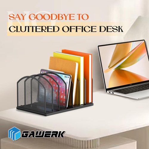7-Section Metal Upright File Sorter Organizer，Office Small Letter Sorter Desktop File Organizer Metal Mesh Iron Sole, Black