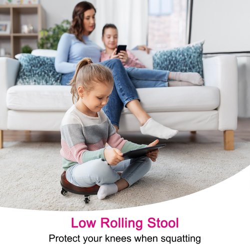 PATIKIL Low Roller Seat Wheel Stool Chair PU Leather Short Low Rolling Stool with Universal Wheel for Home Office Fitness (Black), 5.1" Height