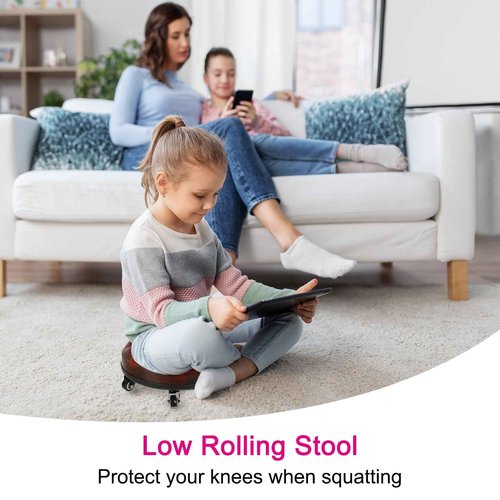 PATIKIL Low Roller Seat Wheel Stool Chair PU Leather Short Low Rolling Stool with Universal Wheel for Home Office Fitness (Brown), 5.1" Height