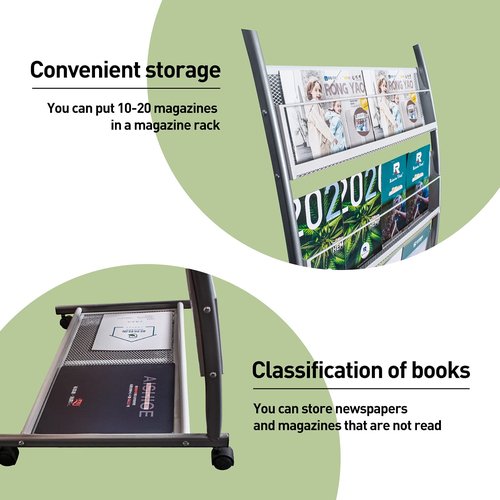XIDIANOK Brochure Display Stand, Floor-Standing Magazine Rack with 4 Pockets, Information Rack With casters Easy to Move for Trade Show Exhibitions Office Retail Store 44.1" H
