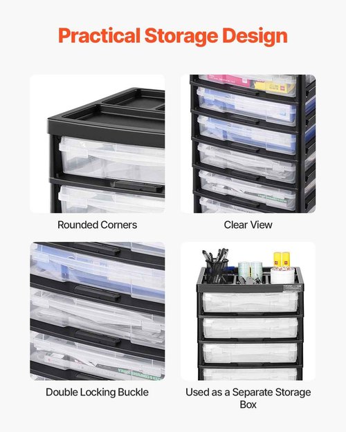 VEVOR Scrapbook Rolling Storage Cart, 6-Tier Large Capacity with Organizer Top, Black Frame with 6 Clear Cases and 4 Removable Wheels, Storage Organizer Rolling Cart for Arts and Crafts Supplies