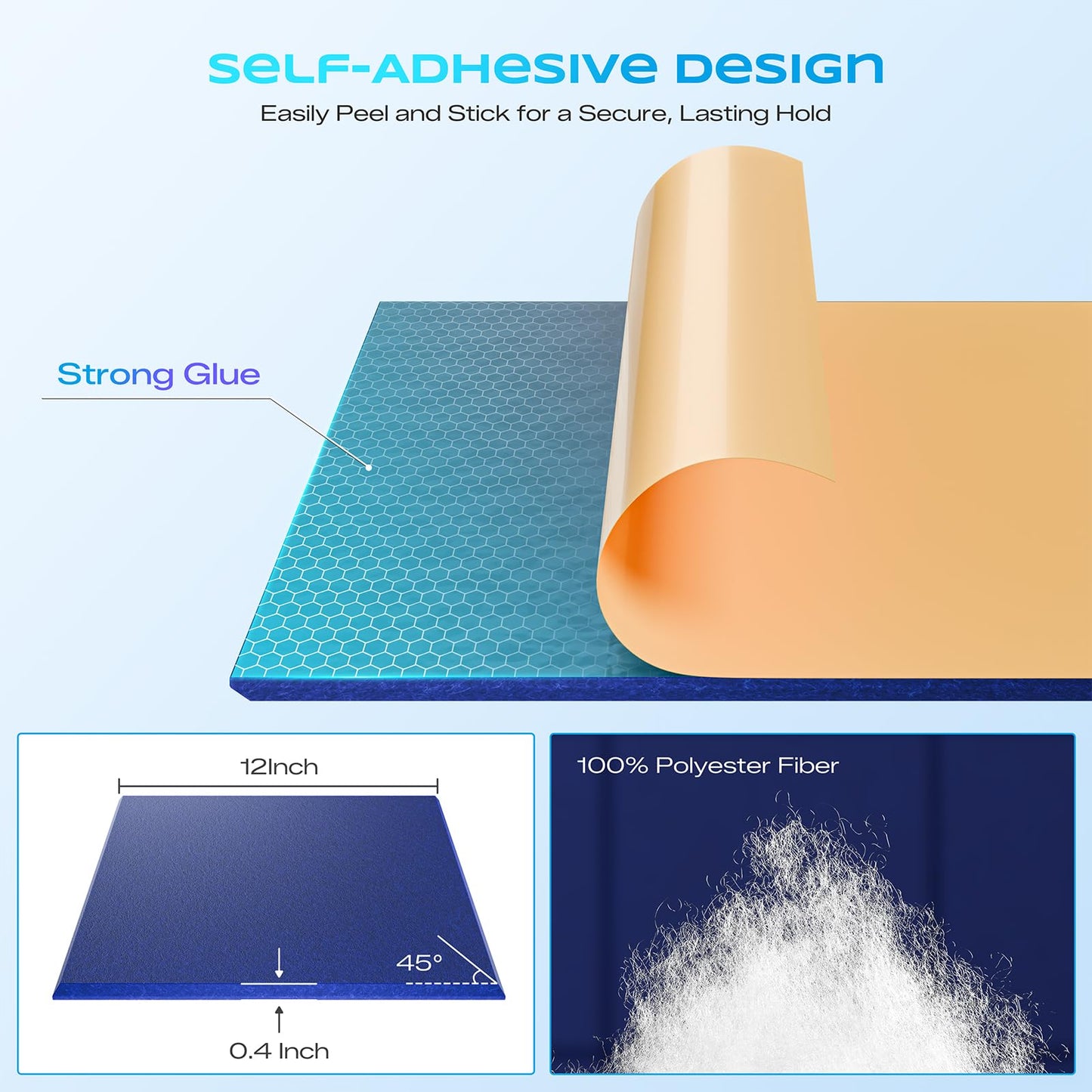 22 Pack Self-Adhesive Acoustic Panels, 12" X 12" X 0.4" High-Density Sound Proof Foam Panels for Walls, Soundproof Wall Panels for Home & Office (Blue)