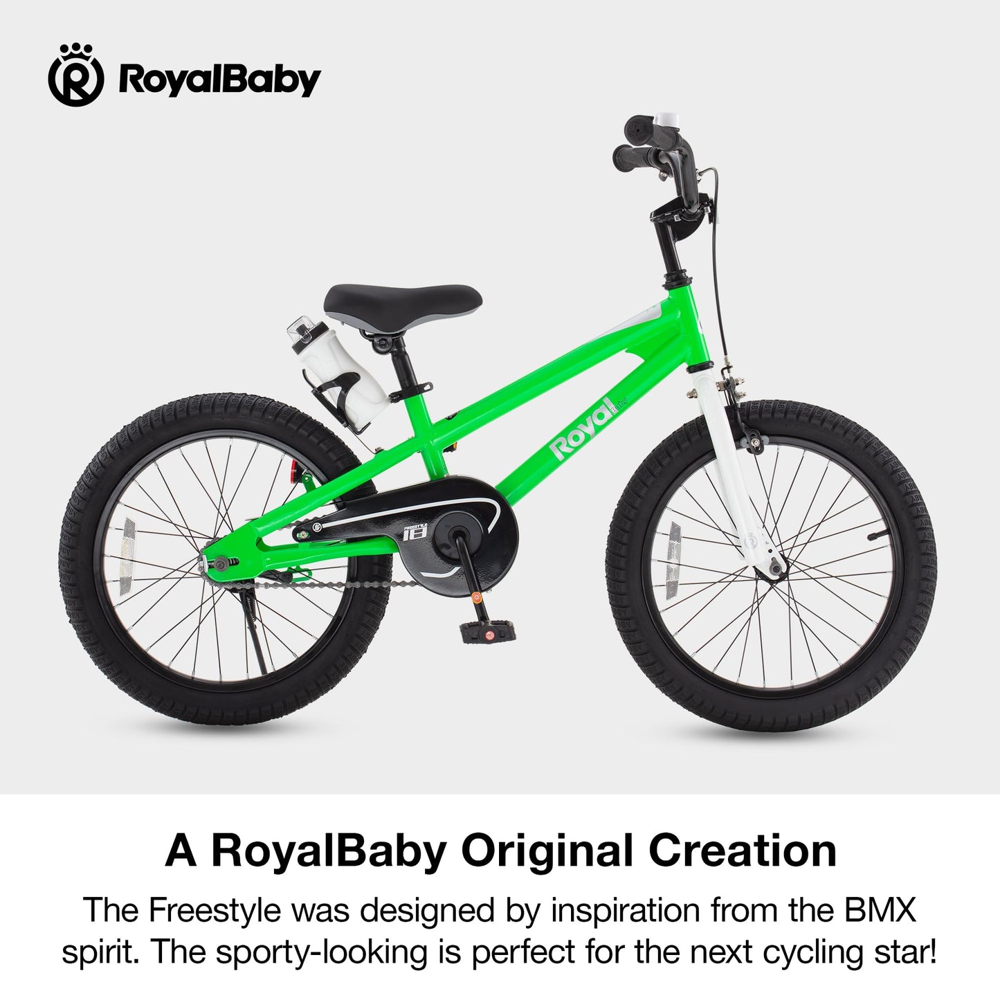 RoyalBaby Freestyle Kids Bike Boys Girls 18 Inch BMX Childrens Bicycle with Kickstand for Ages 5-8 years, Green