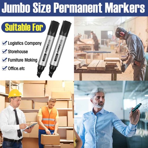 Cholemy 80 Pcs Jumbo Permanent Markers Bulk Large Permanent Chisel Tip Markers Waterproof Jumbo King Big Poster Large Paint Pens for Works on Wood Metal Stone