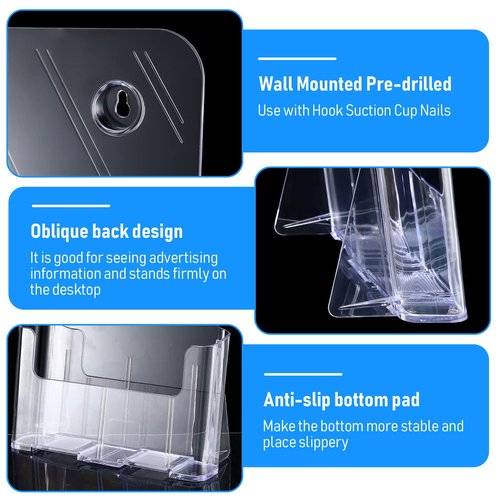 Outus 2 Sets 8.5 x 11'' Acrylic Brochure Holder with Business Card Holder Bifold Acrylic Literature Display Stand Half Page Flyer Display Magazine Pamphlet Booklet Stand for Desk Wall Mount