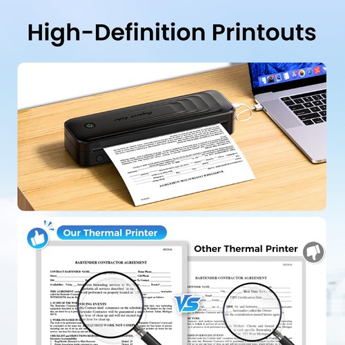 TATTMUSE 2025 Portable Printers Wireless for Travel, Inkless Thermal Printer Support 8.5" x 11"& A4, Mobile Printers with Carry Case, Bluetooth Portable Printer for Office,Travel,School,Car,Home,Black