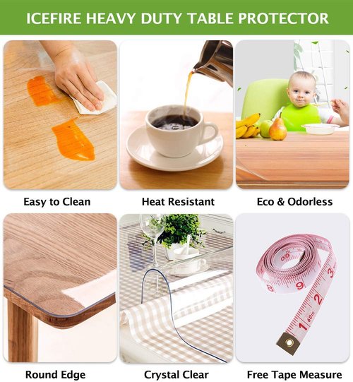 Large Clear Round Dining Table Protector Wood Furniture Tabletop Protective Cover Clear Plastic Tablecloth Round Soft Glass Desk Topper Chair Cursions Mat Pads Eco Polyester PVC Vinyl 39 Inch Diameter