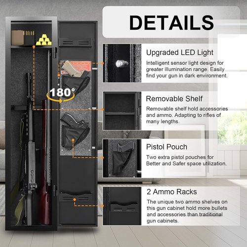 2-3 Gun Safe for Rifles and Pistols, Rifle Safes for Home, Long Gun Cabinet for Shotgun, Gun Locker with Quick Assess Password Lock, Dual Alarm & Mute, No Assembly Required