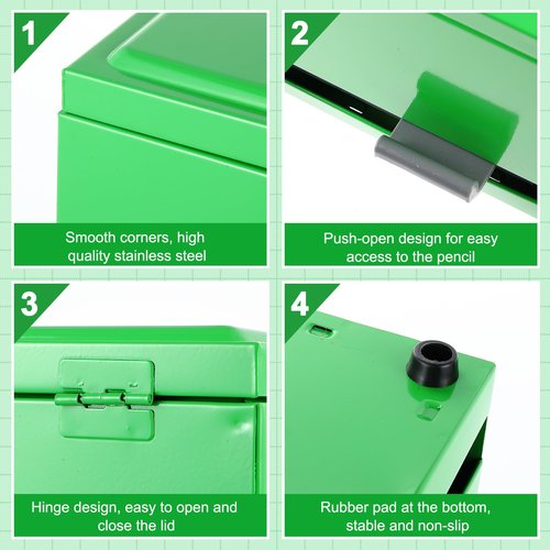 Yaocom Stainless Steel Pencil Dispenser Pen Holder Pencil Bucket with 2 Stickers Small Metal Bucket with Handle for Bulk Pencils Storage Supplies(Green)
