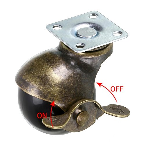 2 Inch Antique Brass Ball Casters with Brake - Set of 4 Heavy-Duty Swivel Plate Casters, Vintage Furniture Wheels for Sofa, Cabinet, Kitchen Cart