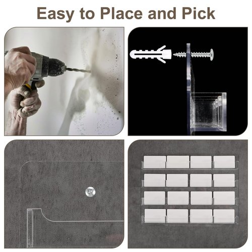 MAQUITA Business Card Holder Wall Mount Clear Sticker Display Marketing Holder Acrylic Business Card Stand Multi Pocket Rack Organizer Space Saver for Home Office