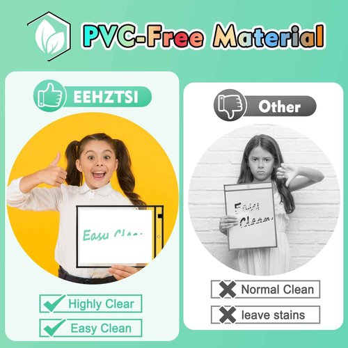 EEHZTSI 50 Packs Dry Erase Pocket Sleeves with 2-Ring, Reusable Clear Plastic Classroom Sleeves, 10x14 Inch Ticket Holders, Plastic Sleeves for School/Office Organization