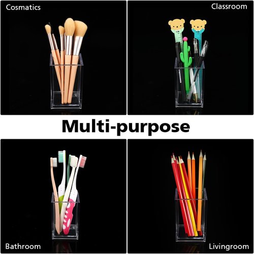 8 Pack Clear Acrylic Pen Holder Cup Makeup Brush Holder Desk Goth Accessories Holder Acrylic Clear Container Organizer for Office School Home Supplies