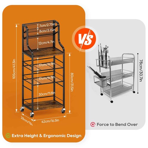 PAPAGIFTREE 4 Tier Rolling Utility Cart with 360° Lockable Wheels, Art Cart for Art Organizer and Storage, for Supply Studio, Rolling File Cart for Paper Organizer and Office Organization, Home