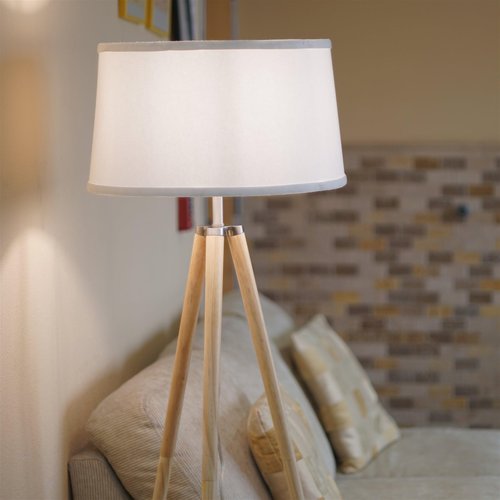 Kira Home Grace 60.5" Mid Century Modern Tripod LED Floor Lamp + Energy Efficient 9W Bulb, Wooden Tripod Legs + White Shade