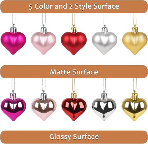 Liitrton Heart Shaped Decorations - 15 PCS Red Hanging Ornaments for Christmas & Valentine's Day