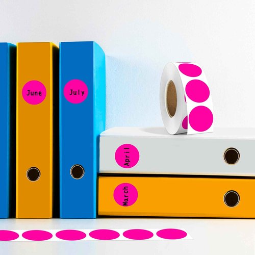 PARLAIM 1 Inch Round Color-Code Dot Stickers,10000per/10 Rolls dots Label Dispenser Box, Fluorescent Pink Circle Stickers Label for Office Home(Fluorescent Pink)