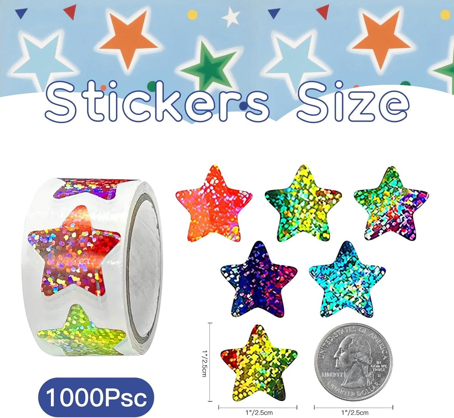 Skiennix Star Stickers - 1000 Pcs Holographic Foil Stars for Kids | 1 Inch | Perfect for Rewards & Charts