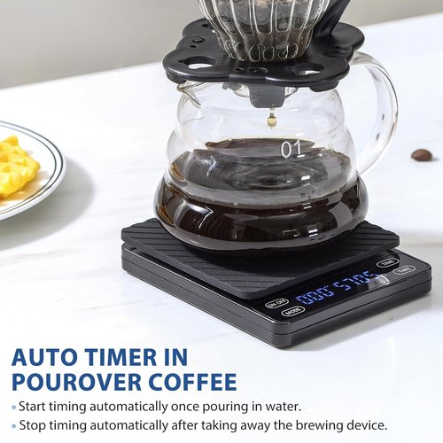 KitchenTour Nano Coffee Scale - High Precision 3kg/0.1g Timer for Espresso & Pour Over | Backlit LCD Display