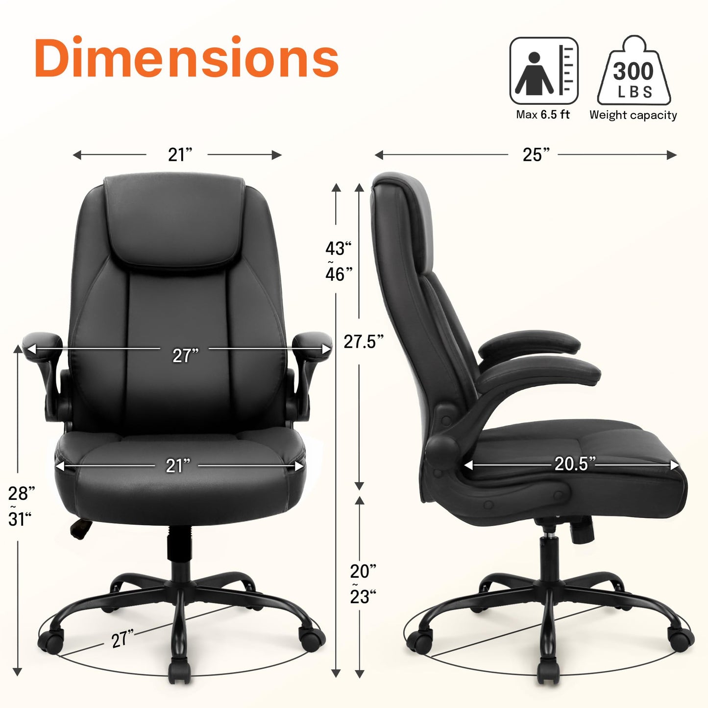 NEO Chair Ergonomic Office Chair PU Leather Executive Chair Padded Flip Up Armrest Computer Chair Adjustable Height High Back Lumbar Support Wheels Swivel for Gaming Desk Chair