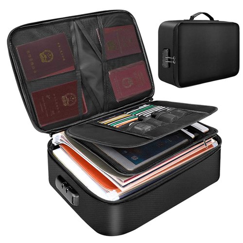 Bisofice Fireproof Document Bag with Lock Zipper Closure Fire & Water Resistant Money Bag Storage Pouch Organizer Case Home Office Travel Safe Bag for Documents Files Money Cards Passport Valuables