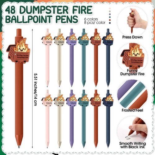 Sayglossy 48 Sets Dumpster Fire Gifts Christmas Funny Ballpoint Pens Acrylic Keychains and Bookmarks Employee Emotional Support Appreciation Gifts Bulk for Office Coworkers Staff Team