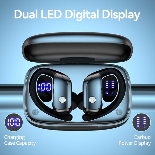Bmani Wireless Earbuds - Bluetooth Headphones with 80H Playtime & LED Display Case | Black Sports Earphones for Running & Gym
