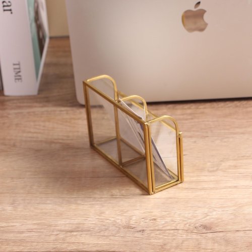 Feyarl Gold Glass Vertical Business Card Holder Business Card Display Stand Clear Business Name Card Organizer Storage for Office Meeting Desktop Countertop