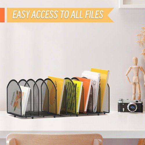MINDEPOT 5-Section Desk File Organizer, Vertical Desktop File Holder Mail Sorter File Folder Holder Organization for Office School & Classroom (Black - 1Pack)
