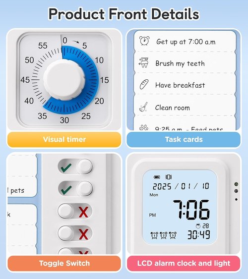 Skiennix 3-in-1 Visual Timer - ADHD Tool for Kids & Adults | Task Timer with Chore Chart & Daily Checklist