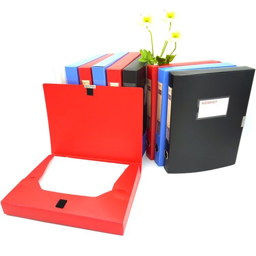 Hoiwigy A4 Document Box Plastic Archive Cases with Lid, 31×24x4 cm, File Folder Organizer Document Storage File Boxes for Office, School, Letter Size Paper (Blue (8 Packs))
